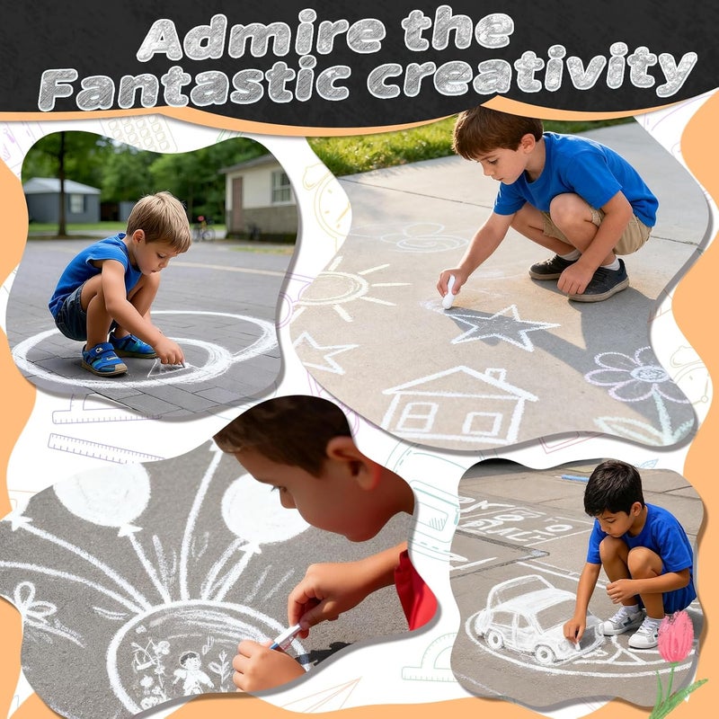 JUN-ELECTRON Washable Sidewalk Chalks Set, Non-Toxic Chalk Paint Bulk for Kids, Oversized Colored Chalk for Painting on Chalkboard, Chalk Pavement and Outdoor Art Play (White-48pcs) - Image 3